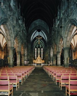 Interior.
View from nave through crossing area to apse ended chancel.