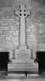 Interior.
View of Celtic cross memorial to officers, non commissioned officers and men of Royal Scots Regiment lost between July 1857 and November 1870.