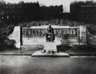 General view of memorial from south, showing part of Princes Street behind.