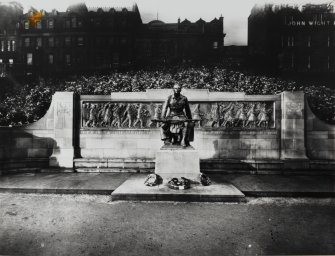 General view of memorial from south, showing part of Princes Street behind.