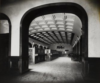 Interior view of the National Bank of Scotland, banking hall.