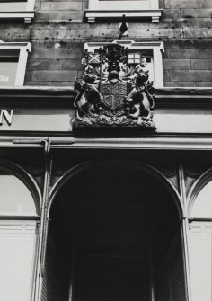 130 Princes Street, view of part of frontage, showing royal arms above entrance.