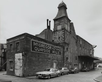 Edinburgh, Quayside Street, Quayside Mills.
General view of Quayside Mills from North-East, incorporating Old St. Ninian's Church (Dating from 1675).
