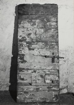 Edinburgh, Quayside Street, Quayside Mills, Manse interior.
View of a cross-lined door from the second floor tenement extension.