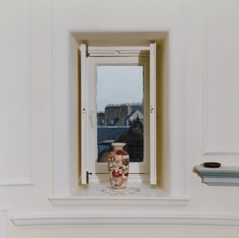 Interior-detail of small window to left of fireplace in Drawing Room.