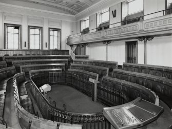 Interior, ground floor, assembly hall, view from S