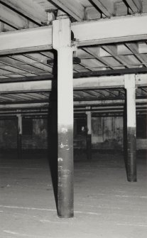 Edinburgh, Leith, Salamander Street, Seafield Maltings, interior.
Detail of cast-iron column and steel beam on malting floor.