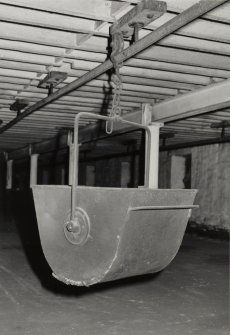 Edinburgh, Leith, Salamander Street, Seafield Maltings, interior.
Detail of suspended bucket on malting floor.