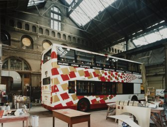 Edinburgh, Leith Walk, Shrub place, Shrubhill Tramway Workshops and Power Station
Former Tramway Power Station: Interior view from west in the 'Spray Bay' showing the new livery of a bus reaching completion