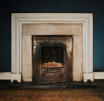 Interior. Lobby, view of fireplace