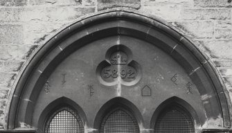 Edinburgh, St Anthony's Place, Masonic Lodge.
Detail of spandrel of plate traceried window on North elevation.