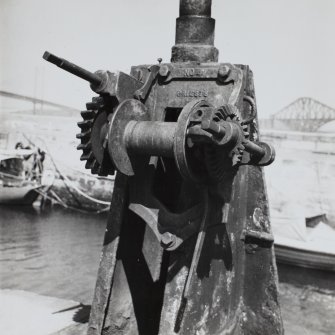 South Queensferry, harbour.
Detail of davit winch, insc: 'No.4 Priest's'.