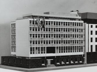 View of model showing entrance facade.