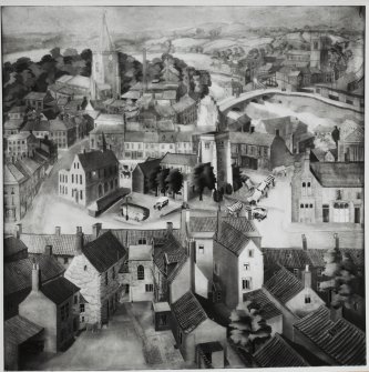 21 Warriston Crescent.
Photographic copy of tempera mural of Malton, Yorkshire, painted in dining room by Ann Connel, 1936.