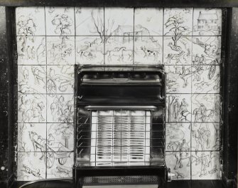 21 Warriston Crescent, interior.
View of tiled fireplace in dining room, painted by Ann Connel, 1936.