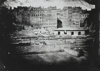 Photograph of a calotype, showing previous site of Orphans' Hospital and east end of Waverley Station