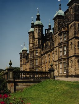 View of main front and terrace from east