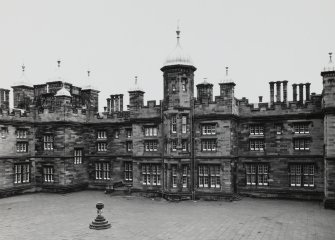 Elevated view of courtyard from south east