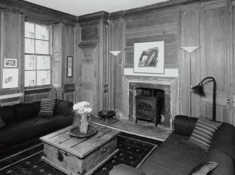 Interior. Second floor. Drawing room showing fireplace and panelling