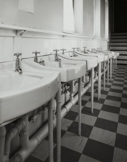 Edinburgh, Woodhall Road, Convent of the Good Shepherd, interior.
View of first floor wash basins in North-East block. (Shanks a 6567 "Carnock" lavatory range 10 units, 3 heights).