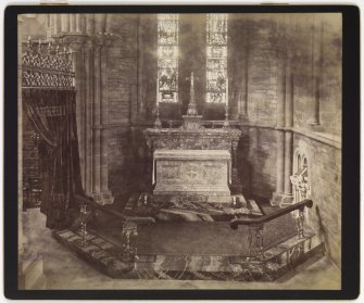 View of marble altar in the Lady Chapel in South chancel aisle of St Mary's Episcopal Cathedral, Edinburgh