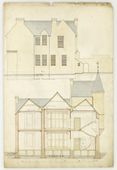 Episcopal School. E elevation, and section CD.