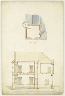 Episcopal School. Ground floor plan, and section EF.