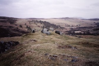 Caolas; general view of kerbed cairn