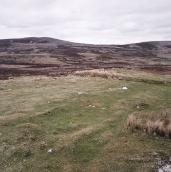 Grumby farmstead: view from NW corner of stackyard to N of main range, with detail of stack stands