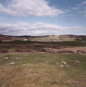 General view to NE from Reidchalmai farm, showing location of environmental sample area with Little Rogart township in distance.