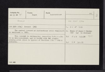 Auchterhouse, NO33NW 15, Ordnance Survey index card, Recto