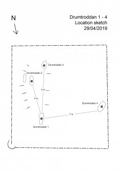 Scanned image of rock art location sketch, from Scotland’s Rock Art Project, Drumtroddan 1, 2, 3 and 4, Dumfries and Galloway