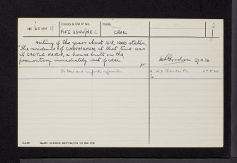 Cunningham's Castle, NO60NW 15, Ordnance Survey index card, page number 2, Verso