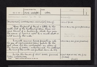 Cunningham's Castle, NO60NW 15, Ordnance Survey index card, page number 1, Recto