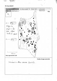 Scanned image of rock art panel sketch, Scotland's Rock Art Project, Glasvaar 7, Kilmartin, Argyll and Bute