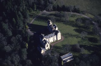 Oblique aerial view centred on the castle taken from the WNW.