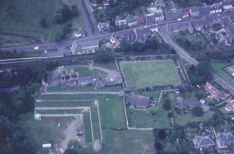 Aerial view of Castle and grounds, including dovecot