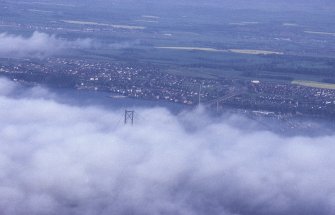 Oblique aerial view centred on the Forth Road Bridge with South Queensferry adjacent, taken from the NW.