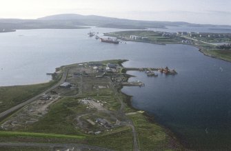 General oblique aerial view of the oil pipeline terminal, taken from the ESE.