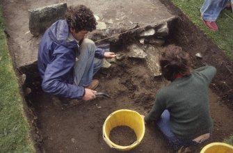 Excavation of cross-base, Kilnave Church, Kilnave.
View of excavation from above.