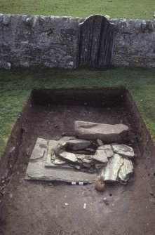 Excavation of cross-base, Kilnave Church, Kilnave.
View of excavation from East.
