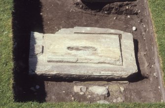 Excavation of cross-base, Kilnave Church, Kilnave.
View of excavation from East.