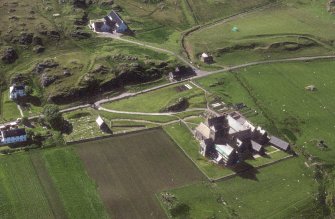 Oblique aerial view of Iona Abbey, taken from the east, centred on the abbey.
