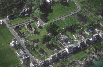 Oblique aerial view of Iona Nunnery, taken from the south east, centred on the nunnery.