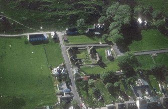 Oblique aerial view of Iona Nunnery, taken from the north east, centred on the nunnery.