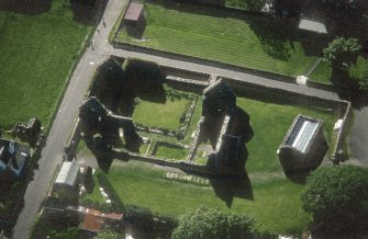 Oblique aerial view of Iona Nunnery, taken from the south east, centred on the nunnery.