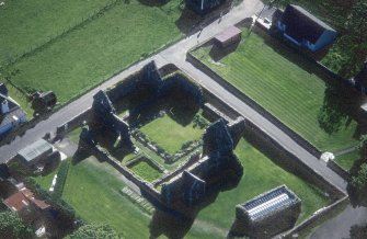 Oblique aerial view of Iona Nunnery, taken from the north west, centred on the nunnery.