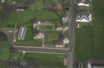 Oblique aerial view of Iona Nunnery, taken from the north, centred on the nunnery.