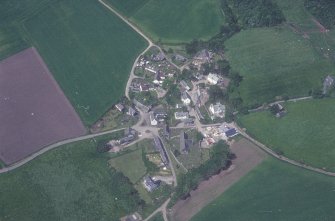 Oblique aerial view centred on the village of Fowlis Wester, taken from the E.