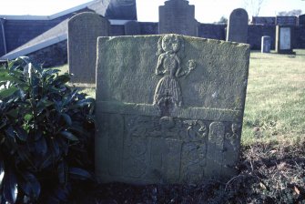 Detail of  headstone to Anna Fox d.1746,  Barry Old Parish Churchyard.